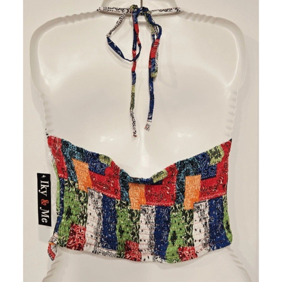 Iky & Me Halter Top NEW Medium Bandana Patchwork Festival Lightweight Smocked - Picture 2 of 7